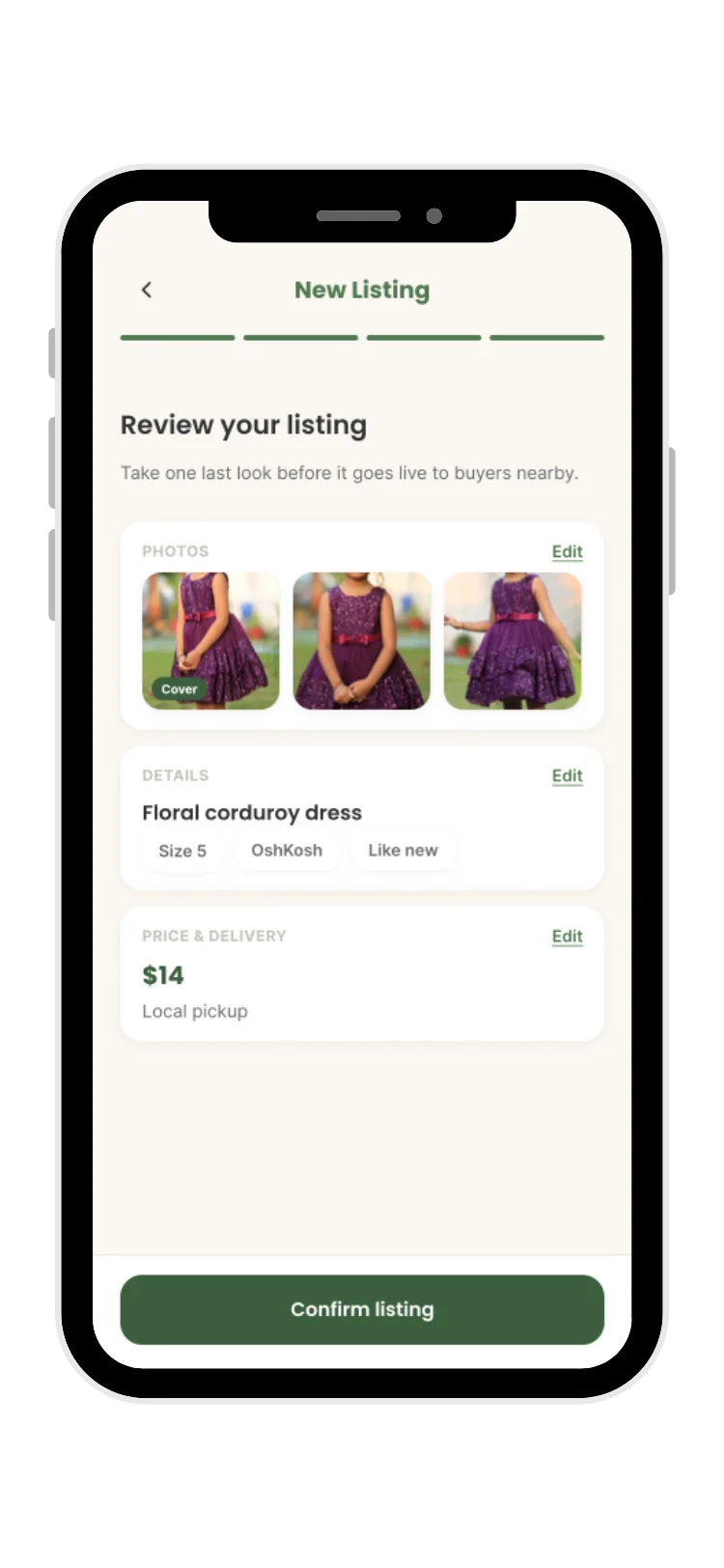 SproutLoop screen 12 — create a listing